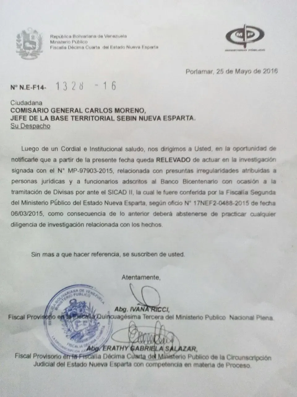 MINISTERIO PÚBLICO MANDA PARAR INVESTIGACION SOBRE GIGANTESCO FRAUDE CON DIVISAS